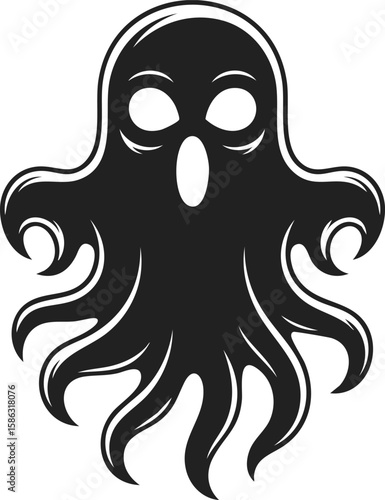 Ghost, spectral entity, haunting figure with flowing tendrils, eerie creature, whimsical character, perfect for spooky decoration or Halloween themes