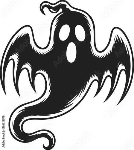 Ghost, phantom, spooky spirit with flowing form and elongated arms, ideal for Halloween themes, haunted designs, or supernatural motifs