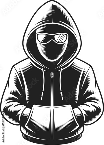 Hacker in hoodie, mysterious figure, urban silhouette, covert agent, tech expert, anonymous character, digital specialist, cyber security, stealthy individual