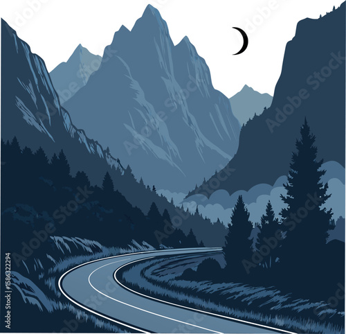 Curvy Road Vector Illustration for Route Map Design Projects