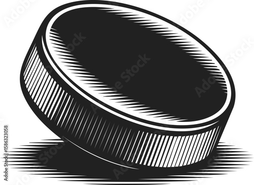 Hockey puck, ice hockey disc, sports equipment, game accessory, puck in motion, athletic gear, winter sport implement