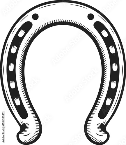 Horseshoe, equestrian luck symbol, protective talisman, vintage engraved design, good fortune charm