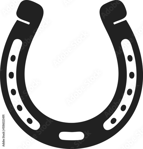 Horseshoe, lucky charm, equestrian accessory, good fortune symbol, forged metal design, western decor piece, rustic style icon, stable decoration