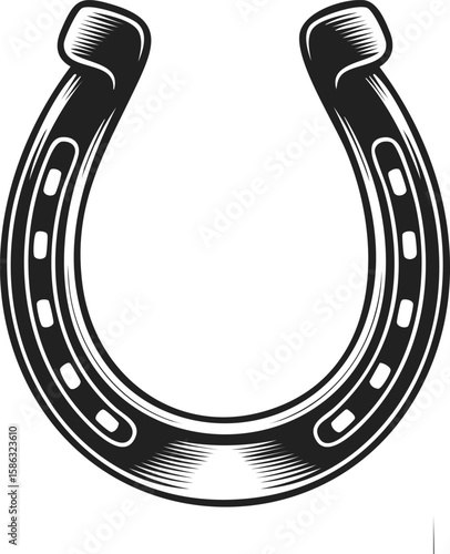 Horseshoe, lucky charm, equestrian symbol, good fortune emblem, vintage engraved design, western art, decorative horseshoe