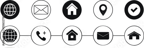 Set of ten oval icons representing common contact and navigation symbols