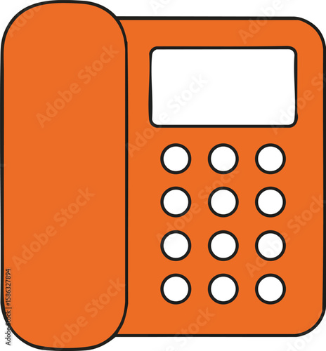 Orange landline telephone vector illustration with keypad and display screen in simple flat style