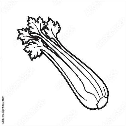 Bold outline reveals fresh celery stalk with distinctive leaves, presented on transparent background