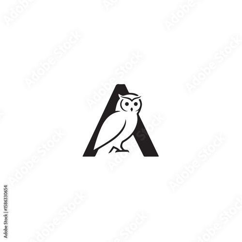 Elegant Owl Perched on a Stylized Letter A Minimalist Logo Design for a Learning or Educational Brand