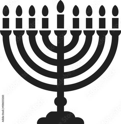 Menorah, traditional Jewish candelabrum with nine branches symbolizing Hanukkah, designed for festive celebrations and religious observance
