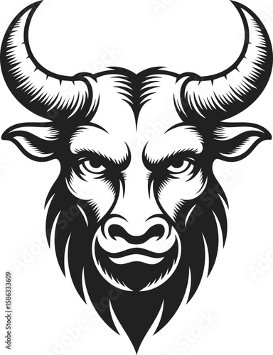 Minotaur head illustration, mythical creature, horned beast, Greek mythology, legendary figure, symbolic representation, intricate details, vintage engraving style, artistic expression