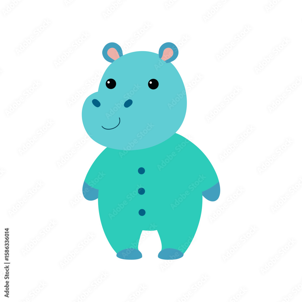 Fototapeta premium Sweet baby hippo dressed in starry night pajamas Line Art Vector illustration