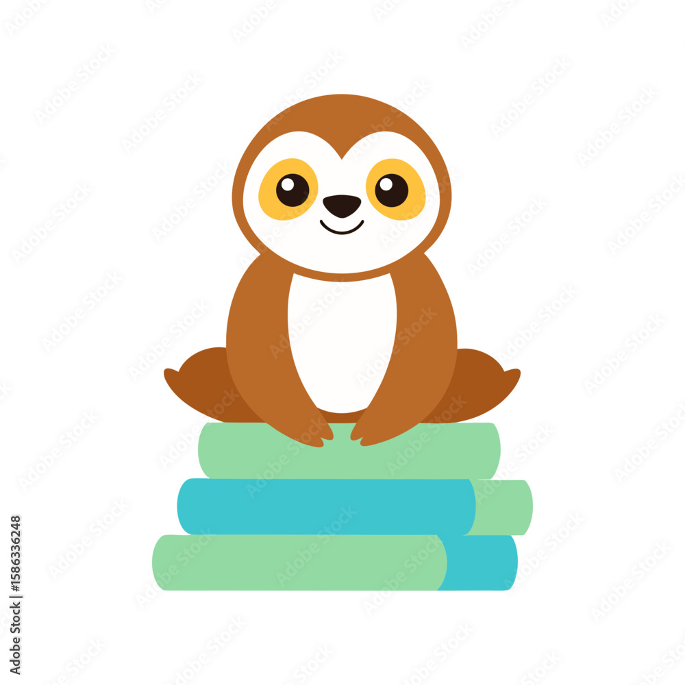 Obraz premium Relaxed baby sloth sitting on a stack of diapers Line Art Vector illustration