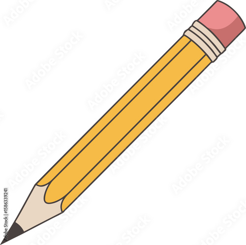 Classic yellow wooden pencil with pink eraser and graphite tip isolated on white background