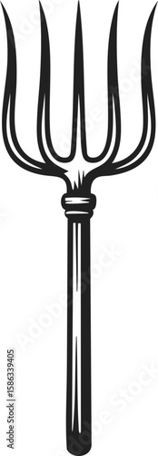 Pitchfork, farming tool, garden fork, agricultural implement, rustic utensil for tilling soil and holding hay