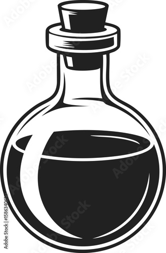 Potion bottle, elixir container, vintage glass flask, alchemical vessel for magical brews, apothecary tool