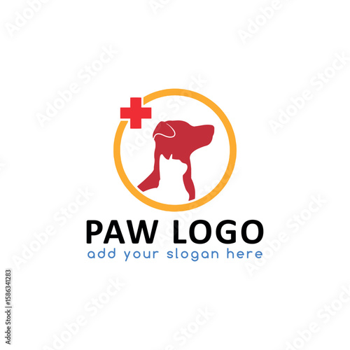 pet paw store logo design vector