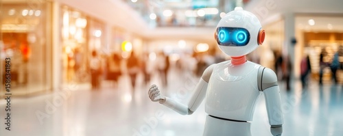 Wallpaper Mural Friendly White Robot Assistant in Shopping Mall, Automation, AI Torontodigital.ca
