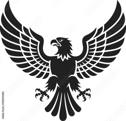 Roman eagle, majestic bird of prey, powerful symbol, detailed vintage engraving, soaring with wings spread wide, iconic emblem of strength and courage