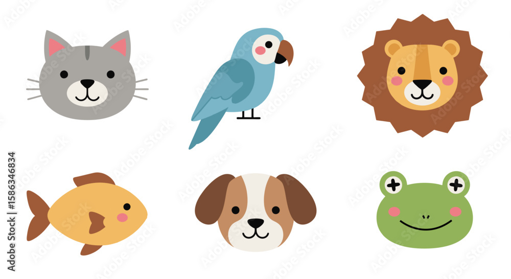 Fototapeta premium Funny baby animal head icons vector collection