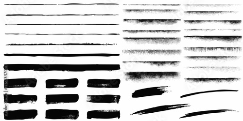 Set of different grunge brush strokes Hand drawn black highlighter strokes watercolor strokes with grunge on white.