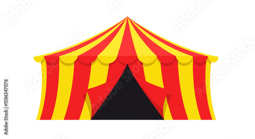 Red and yellow circus tent with entrance opening for Halloween  