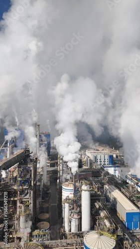 Wallpaper Mural Visão aérea vertical de fábrica de papel e celulose, com chaminés soltando fumaça, evidenciando poluição industrial e efeitos sobre o meio ambiente Torontodigital.ca