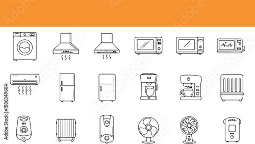 Vector illustration of various modern home appliances and household electronic devices