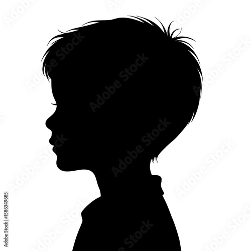 Child Silhouette Profile in Black and White