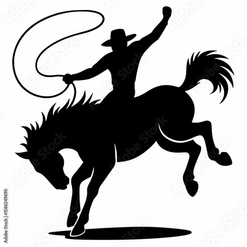 Cowboy Riding Horse with Lasso Silhouette