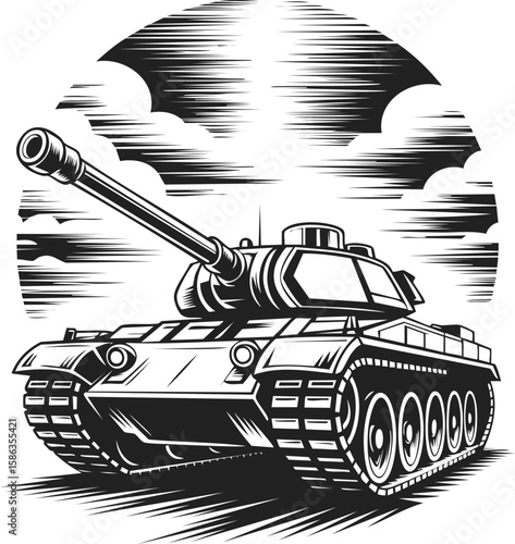 Tank, armored vehicle, military assault machine, heavy artillery, combat transport, battlefield equipment with a powerful turret and tracks for mobility