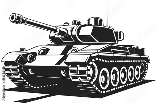 Tank, armored vehicle, military transporter, heavy combat machine with rotating turret and powerful artillery