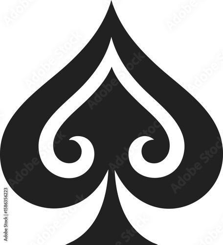 The spade card symbol elegantly features a classic heart shape with ornate curls at its base, embodying the essence of card games and playful strategy