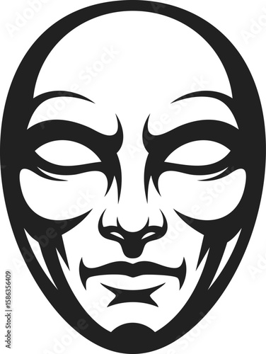 Theatrical mask, dramatic expression, performance art symbol, theatrical design, cultural representation