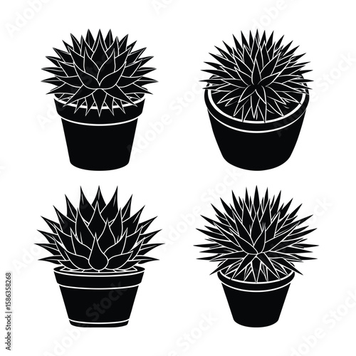 Stylish Black and White Potted Succulents: Minimalist Home Decor Illustrations