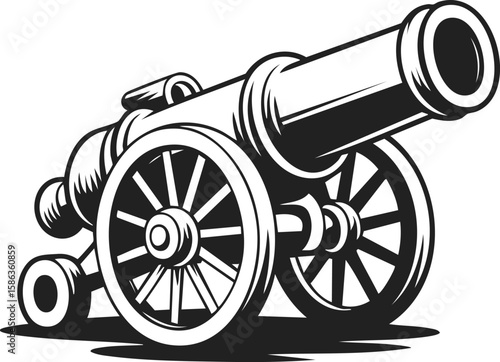 Vintage engraved cannon illustration capturing the essence of artillery in history and heritage