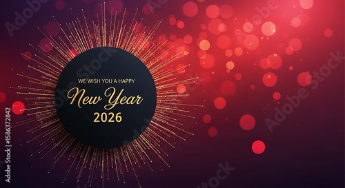 Elegant happy new year 2026 greeting with festive bokeh