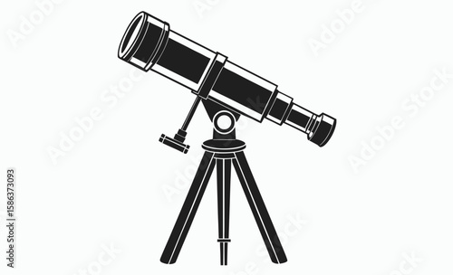 Telescope silhouette vector, astronomy equipment icon, stargazing tool illustration, Vector Silhouette Of Telescope