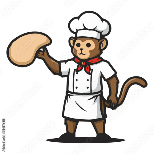 Playful Monkey Chef Mascot with Whisk and Hat – Perfect for Restaurants, Food Blogs, Culinary Schools, and Delicious Food-Related Brands.