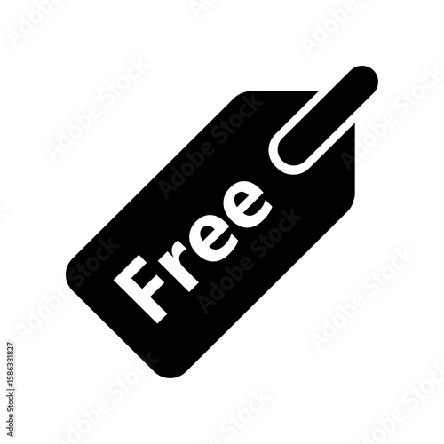 Black Free Tag Icon on Transparent Background for Commercial Use. Vector Illustration of a Price Tag with the Word Free for Promotions and Discounts. Isolated Graphic