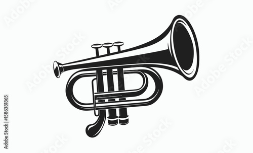 Trumpet silhouette vector, music instrument silhouette, Trumpet icon symbol vector illustration, musical instrument icon, brass wind illustration  