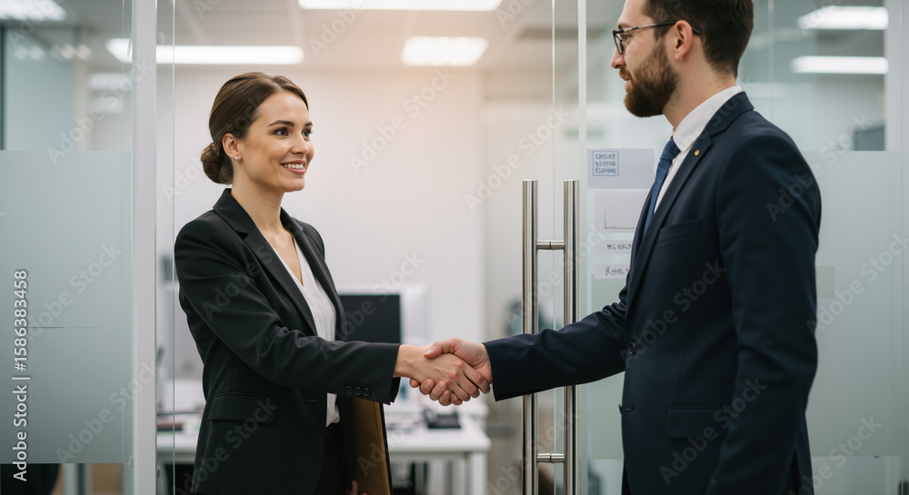 Successful Business Handshake Agreement Between Two Professionals In A Modern Office Environment Successful Business Handshake Agreement Between Two Professionals In A Modern Office Environment