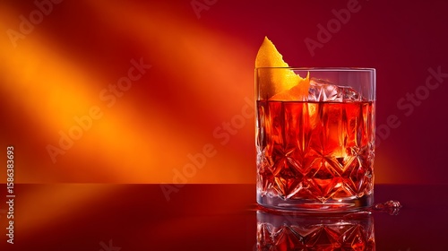 Classic negroni cocktail served in crystal glass with orange peel garnish