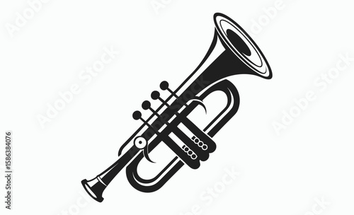 Trumpet silhouette vector, music instrument silhouette, Trumpet icon symbol vector illustration, musical instrument icon, brass wind illustration  