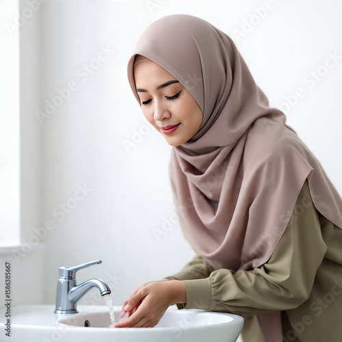 Muslim Woman Performing Wudhu (Ablution) Before Prayer – Islamic Ritual Purification