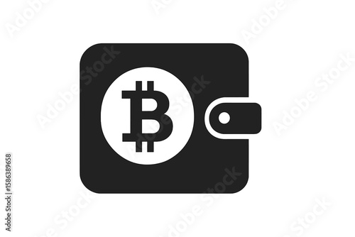 Bitcoin wallet glyph icon for cryptocurrency payment. Digital money and blockchain technology symbol. Crypto finance concept for app, UI, UX, and web design vector.
