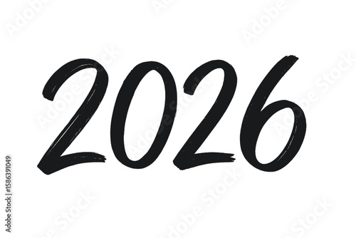 Hand drawn 2026 number for New Year. Brush painted calligraphy lettering. Happy New Year 2026 celebration design for poster, banner, calendar, card. Black script font vector.