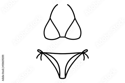 Bikini line art vector illustration. Minimalist outline drawing of summer beachwear. Two-piece swimsuit icon for fashion, vacation, or travel concepts. Elegant, simple swimwear.