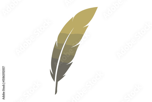 Elegant Feather Silhouette with Golden and Silver Gradient, Minimalist Vector Illustration, Isolated on Transparent Background, Modern Nature Symbol, Decorative Graphic Design Element
