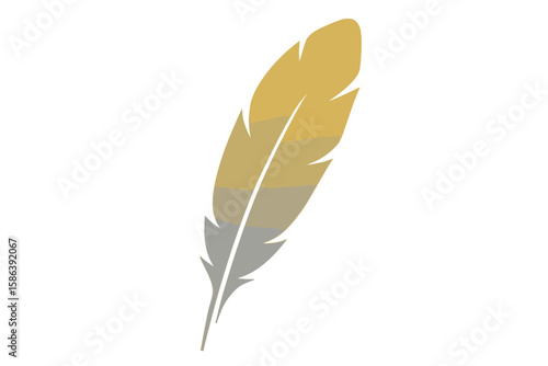 Elegant Feather Silhouette with Gold and Silver Gradient, Minimalist Vector Illustration, Isolated on Transparent Background, Modern Decorative Design Element for Branding, Luxury, Nature, Boho Art