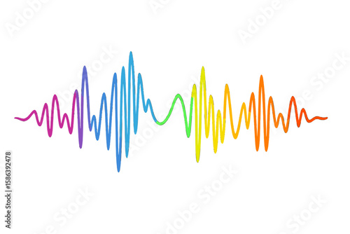 Colorful sound wave vector. Audio digital equalizer technology. Music pulse, voice waveform. Soundwave spectrum, frequency audio signal. Vector illustration on transparent background.